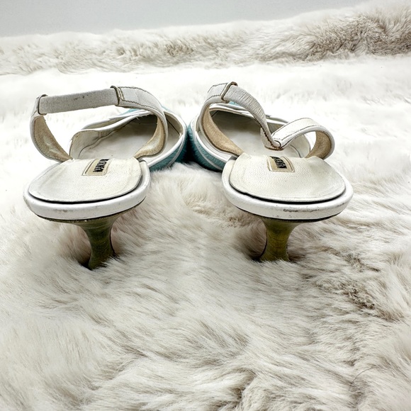 RARE Manolo Blahnik light blue pony hair leather lace-up slingback heels 37 US 7 - Picture 8 of 12